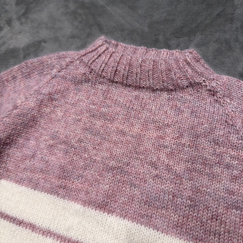 Hand Knit Wool Mohair Sweater‎ Womens S/M Pink Raglan Striped Pullover Luxury - Picture 2 of 8